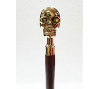 Antique Bastón de madera hecho a mano con diseño de calavera brillante