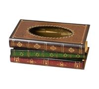 Antique Book Tissue Box - Retro Rectangular Holder Covers, Hand Painted Wooden Napkin Dispensers, Decorative Facial Tissue Desk Organizers, Elegant Paper Case Shells - For Home Car Office Decor