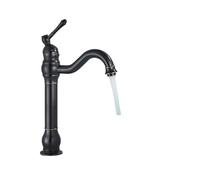 Antique Brass Basin Vessel Sink Faucet Deck Mounted One Hole Cold Hot Water Cold Hot Mixer Tap Bathroom Faucet 1 Hole(Black Bronze High)