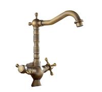 Antique Bronze Bath Sink Faucets Dual Handle Single Hole Hot Cold Water Mixer Crane Kitchen Faucet(Style B,G3/8)