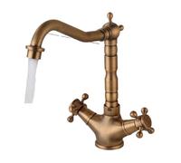 Antique Bronze Bath Sink Faucets Dual Handle Single Hole Hot Cold Water Mixer Crane Kitchen Faucet(Style A,G3/8)