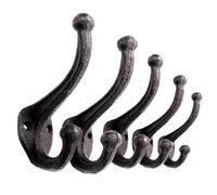 Antique Coat Hooks, Cast Iron Brass Bronze Design; Vintage Country Retro House, Set Of 5