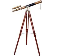 Antique Collectible - Telescopio de diseño de doble barril de latón marítimo con trípode de madera, trípodes telescópicos de pie