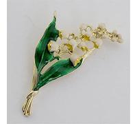 Antique Enamel Green Leaf Lily of The Valley Fresh Orchid Pearl Brooch Ladies Accessories Made in China