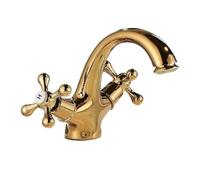 Antique Faucet Bathroom Faucet Mixer In The Bathroom Washbasin Taps Mixer With Two Handles Deck Mounted Hot Cold Water(Golden)