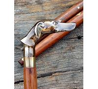 ANTIQUE HANDICRAFT HUB Bastón de madera con mango de cabeza de perro de latón macizo antiguo hecho a mano