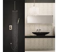 Antique Shower System Waterfall Brushed Nickel Shower Faucet Set Ceiling Mounted 10 Inch Top Spray Ceramic Valve Bathroom Shower Faucet, C