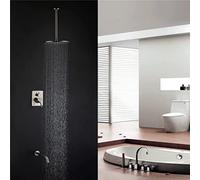 Antique Shower System Waterfall Brushed Nickel Shower Faucet Set Ceiling Mounted 10 Inch Top Spray Ceramic Valve Bathroom Shower Faucet, C