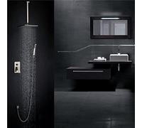 Antique Shower System Waterfall Brushed Nickel Shower Faucet Set Ceiling Mounted 10 Inch Top Spray Ceramic Valve Bathroom Shower Faucet, C
