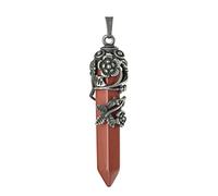Antique Silver Color Flower Wire Wrapped Hexagon Prism Point Stone Pendant Necklace For Women Ladies,red Stone Necklace