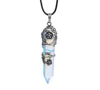 Antique Silver Color Flower Wire Wrapped Hexagon Prism Point Stone Pendant Necklace For Women Ladies,opal