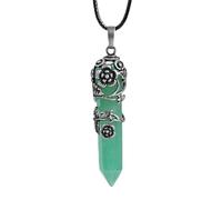 Antique Silver Color Flower Wire Wrapped Hexagon Prism Point Stone Pendant Necklace For Women Ladies,green Aventurine