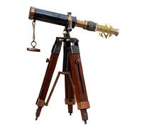 Antique Vibes Telescopio náutico de latón sobre telescopio de madera vintage acabado antiguo tablero de mesa / escritorio decorativo regalo