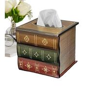 Antique Wooden Book Tissue Holder | Retro Book Shape Napkin Organizer, Decorative Tissue Box For Home, Dining Room, Living Room, Kitchen, Bedroom, Bar, Rustic Table Accessory, Elegant Storage