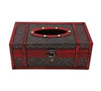 Antique Wooden Tissue Box Exquisite Handcrafted Retro Design Desktop Tissue Holder for Home Office Decor MDF PU Leather 22x12x9cm