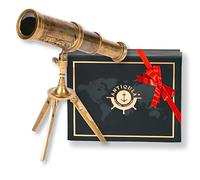 Antiqula Telescopio decorativo de latón vintage en trípode, vidrio espía pirata antiguo con caja de regalo, telescopio de mano náutico monocular ideal para decoración del hogar, regalos, viajes,