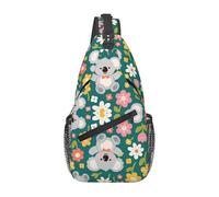 Antirrobo Bolsa de Pecho Lindo arte de koala y flores Bolsa Cruzada Poliéster Mochila Pecho para Caminar Trabajo Senderismo