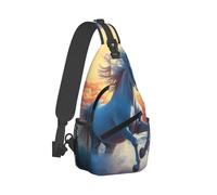 Antirrobo Bolso de Pecho Arte de caballos salvajes corriendo en la playa y el sol Bolsa Cruzada Ligero Bolso Bandolera para Hombre Caminar Excursión