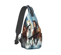 Antirrobo Bolso Pecho Arte de caballo corriendo con animales salvajes Mochila Bandolera Poliéster Bolso Bandolera para Excursión Caminar Senderismo