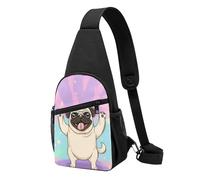Antirrobo Bolso Pecho Pug lindo teñido anudado Mochilas Cruzadas Poliéster Mochila Pecho para Trabajo Escolar Viajes