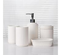 Antis's Home, Juego de Accesorios cerámicos de baño de 5 Piezas, diseño clásico Completo, decoración Moderna para el hogar, apartamento, encimera de tocador, Blanco
