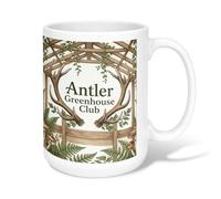 Antlers - Taza de café de cerámica, diseño de helechos rústicos de la naturaleza, hongos, ninguno verde, novedosa taza de chocolate caliente con asa, ideal para amigos, familiares, amantes, ancianos