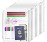 Antner 12 Pack Letter Size Binder Pockets 3 Holes Zipper Binder Folders for 3-Ring Binder, Clear PVC Loose Leaf Bag Binder Pouch Insert Pages Sheet Protectors Waterproof Document Filling Storage Bags