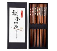 Antner Palillos japoneses hechos a mano reutilizables de madera natural con caja, juego de regalo de 5 pares