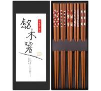 Antner Palillos japoneses hechos a mano reutilizables de madera natural con caja, juego de regalo de 5 pares