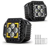 Antom Faro LED Trabajo 28000LM 270° ECE Homologado 12V/24V, IP68 Impermeable, Luz Blanca Ámbar Flash, Montaje Empotrado 4 Tornillos para Tractor, Excavadora, Camión, Off-Road