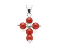 Antonino De Simone Colgante cruz con cinco bolas de coral rojo del Mediterráneo de 5 mm, montado en plata blanca 925, peso gr 0,9, longitud aprox. 2,5 cm., Plata de ley Coral Plata de ley, Coral
