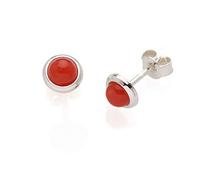 Antonino De Simone Pendientes con bobina redonda de coral rojo del Mediterráneo de 6 mm, peso aprox. 1 g, montura de plata blanca 925.