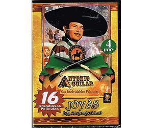 ANTONIO AGUILAR "16 GRANDIOSAS PELICULAS" [4 DVD's] DVD 1.-AHORA SOY RICO/LA BARRANCA DE LA MUERTE/EL RAYO JUSTICIERO/EL GAVILAN VENGADOR/LA SIERRA DEL TERROR & DVD 2.-LA HUELLA DEL CHACAL/LA JUSTICIA DEL GAVILAN VENGADOR/LOS MUERTOS NO HABLAN/LA GUARIDA DEL BUITRE & DVD 3.-YO EL AVENTURERO/SOL EN LLAMAS/LAURO PUNALES/VUELVE EL NORTENO & DVD 4.-EL CABALLO BLANCO,LA CAPTURA DE GABINO BARRERA,VUELVEN LOS ARGUMEDO,EL HIJO DE GABINO BARRERA.