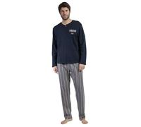 Antonio Miro Pijama Hombre Invierno 100% Algodón - Pijama de Hombre Pointe A con Camiseta de Manga Larga en Punto Interlock y Pantalón Largo con Cintura Ajustable, Color Marino, Talla L