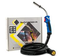 Antorcha de soldadura MIG MAG, set con tubo MB-36, dispositivo de soldadura de gas protector 4 m/5 m, tubo con conexión EURO 320A, mango refrigerado por gas Bestschweissen.de (5 m)