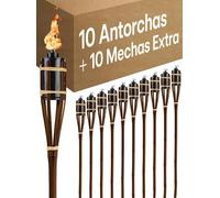 Antorchas Jardín en Bambú 90 CM - 10 Antorchas con 10 Extra Mechas - Larga Duración del Fuego - Recargables