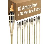 Antorchas Jardín en Bambú 90 CM - 10 Antorchas con 10 Extra Mechas - Larga Duración del Fuego - Recargables