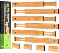 ANTOWIN 10pc Organizadores separadores de cajones de bambú(43cm-56cm), separadores de cajones,organizador ajustable con resorte para utensilios grandes, cajones de herramientas