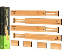 ANTOWIN 8pc Organizadores separadores de cajones de bambú, separadores de cajones, divisor de 43-56cm de largo, organizador ajustable con resorte para utensilios grandes, cajones de herramientas