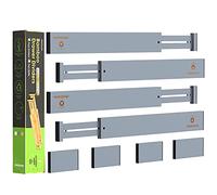 ANTOWIN - Juego de 8 separadores de cajones de bambú (43 a 56 cm de largo, ajustable, con resorte, para utensilios grandes, ropa, herramientas, cajones, 4 separadores + 4 deflectores (gris)
