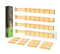 ANTOWIN Paquete de 4 separadores de cajones expandibles, 5,7 cm, se extiende de 43 cm a 56 cm, organizadores de cajones para cocina, dormitorio, oficina, baño (natural)