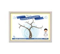 Antracita Cuadro arbol de Huellas Comunion Personalizado niño Beige - Firmas dedicatorias con Huella para Detalles de comuniones - Marco, Colores e Instrucciones - Agradecimiento comuniones