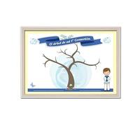 Antracita Cuadro con Marco Árbol Huellas Comunion Niño Beige