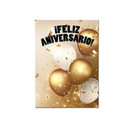 Antracita Tarjeta aniversario globos felicidades con sobre 15x23cm español