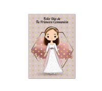 Antracita Tarjeta Comunión Niña Kawaii 15x23cm con Sobre