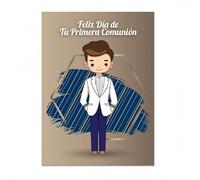 Antracita Tarjeta comunión Niño Kawaii 15x23cm con sobre