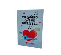 Antracita Tarjeta Romántica con Corazón Cantante, Yo Quiero Que Me des Beso, 15x23 cm, Morado y Multicolor, con Sobre