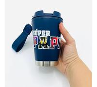 Antracita Vaso Térmico Súper Papá con Diseño de Superhéroes, Azul, con Asa y Tapa Anti-Derrames, Reutilizable para Café y Té