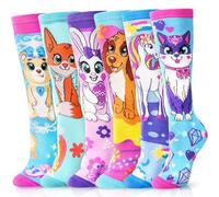 ANTSANG Calcetines Altos Hasta la Rodilla Para Niñas Largos Para Botas Locos Tontos Divertidos Regalo con Estampados de Animales Bonitos Para Niños 6 Pares