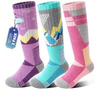 ANTSANG Calcetines de Esquí Niño Niña Lana Merino Invierno Térmicos Gruesos Cálidos Tobillo Alto para Esquí Snowboard 3 Pares(Morado/Verde/Rosa,34-38)
